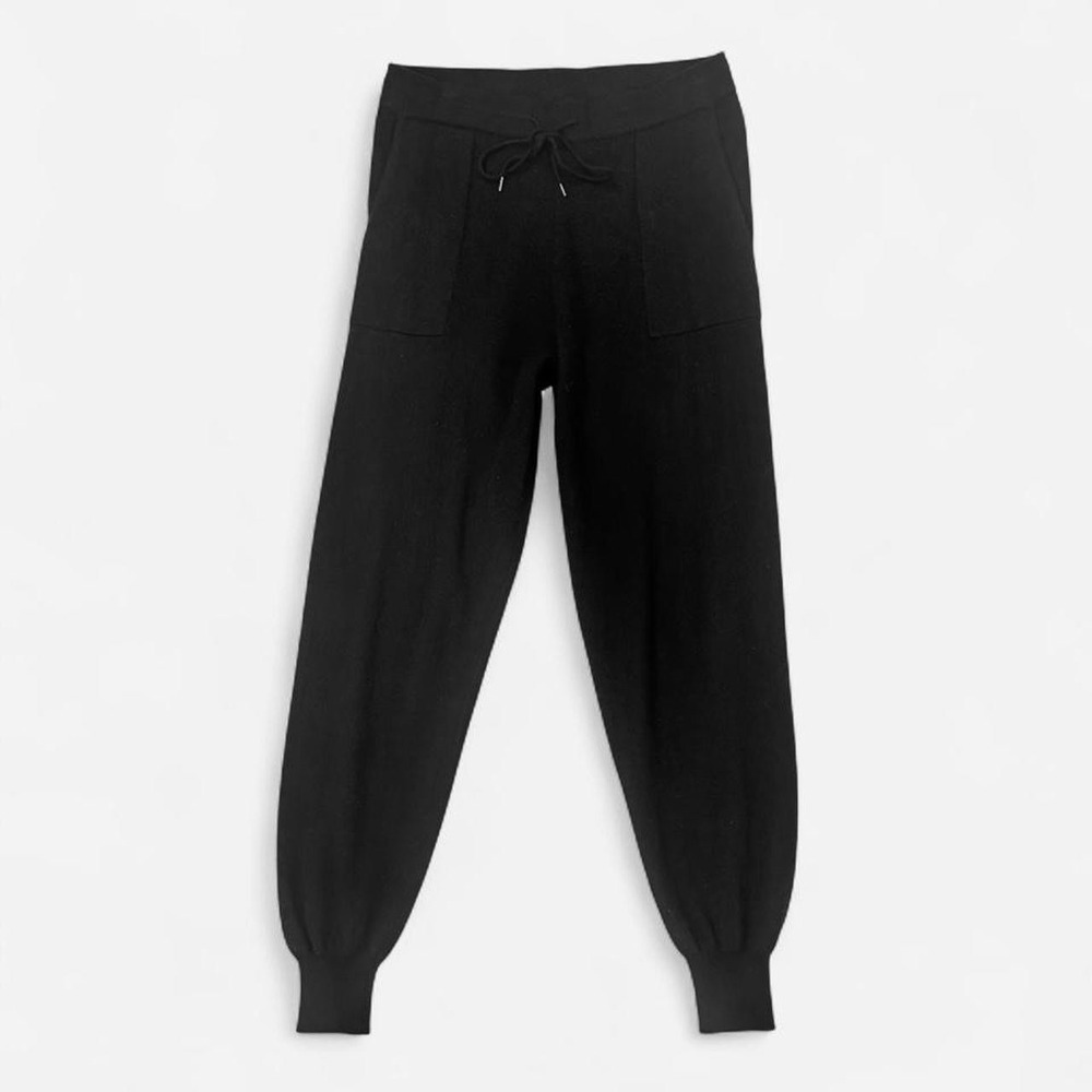 360 Cashmere Black Pure Cashmere Drawstring Jogger Lounge Luxury Pants Size L